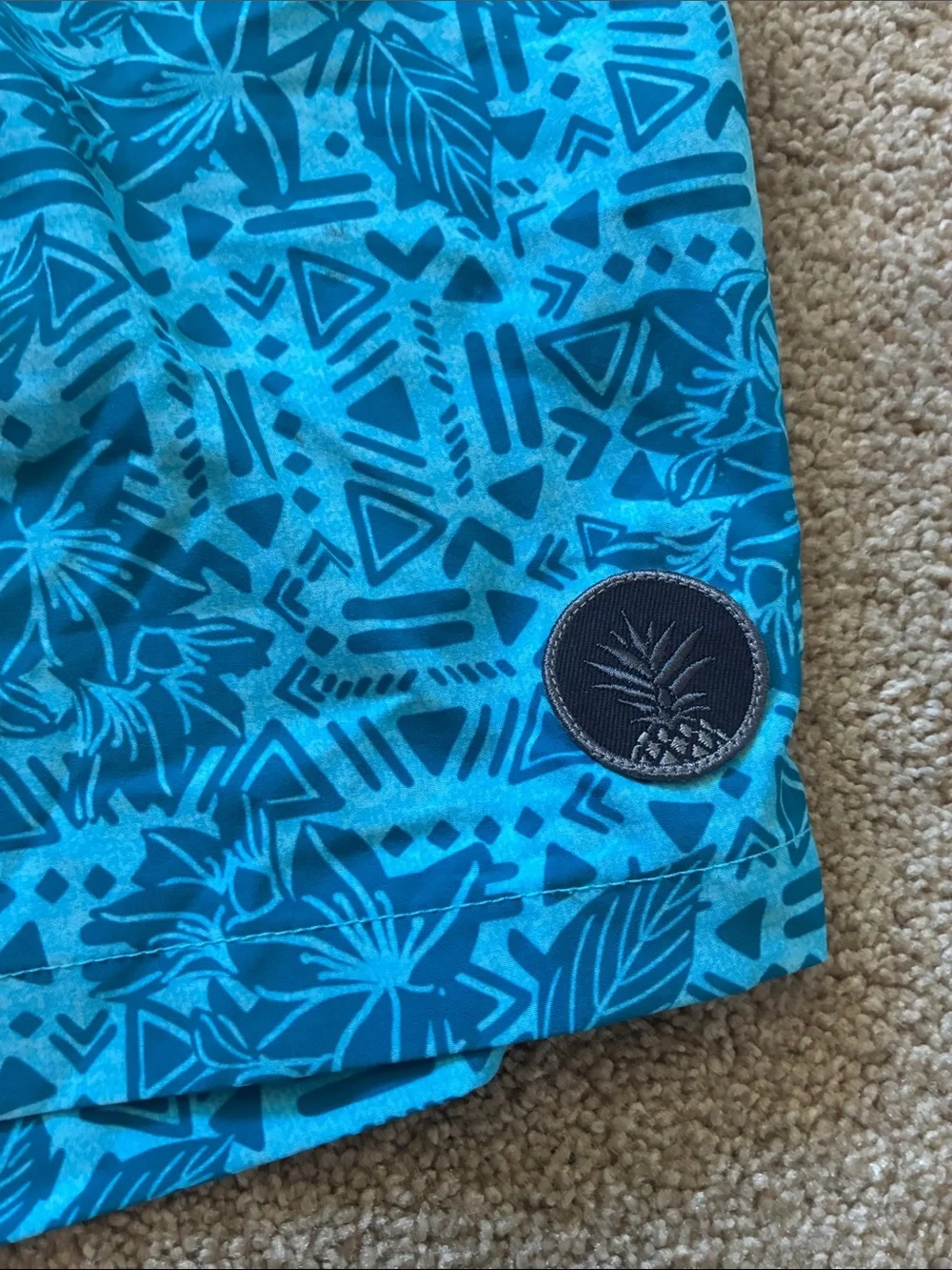 Chubbies Men's The Shakedowns Blue Aztec Geometric Palm Swim Trunks Small